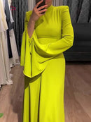 Ruffle Sleeves Skinny Belted Solid Color Round-Neck Maxi Dress S 137459 - TUZZUT Qatar Online Shopping