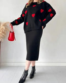 Women's Skirt Set 2 Piece Sets Round Neck Full Sleeve Sweaters Skirts Casual Splice   B196410 - TUZZUT Qatar Online Shopping