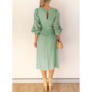 Women's V Neck Midi Dress Casual Ruffled Long Sleeve Back Keyhole High Waist A-line Dresses   9049490 - TUZZUT Qatar Online Shopping