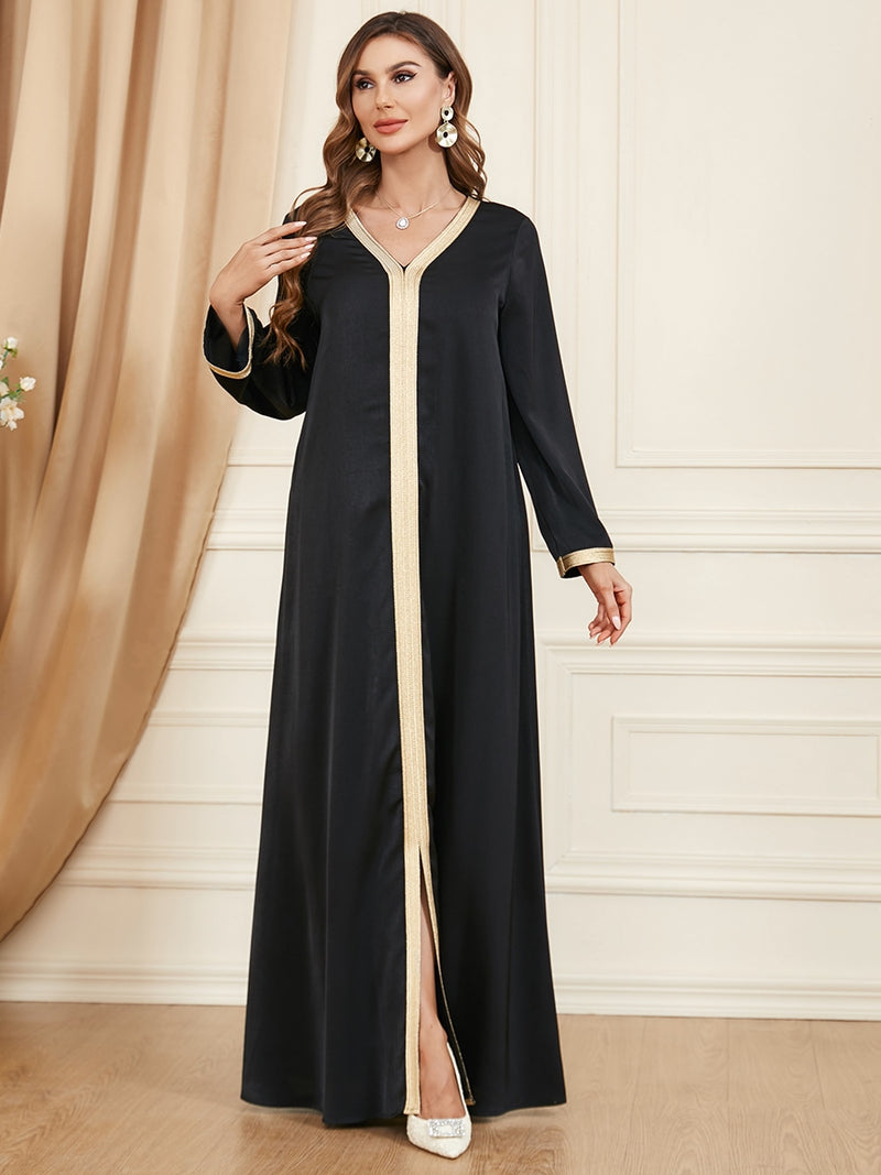 2 Pcs Women's Long Sleeve Abstract Pattern Abaya S 389459