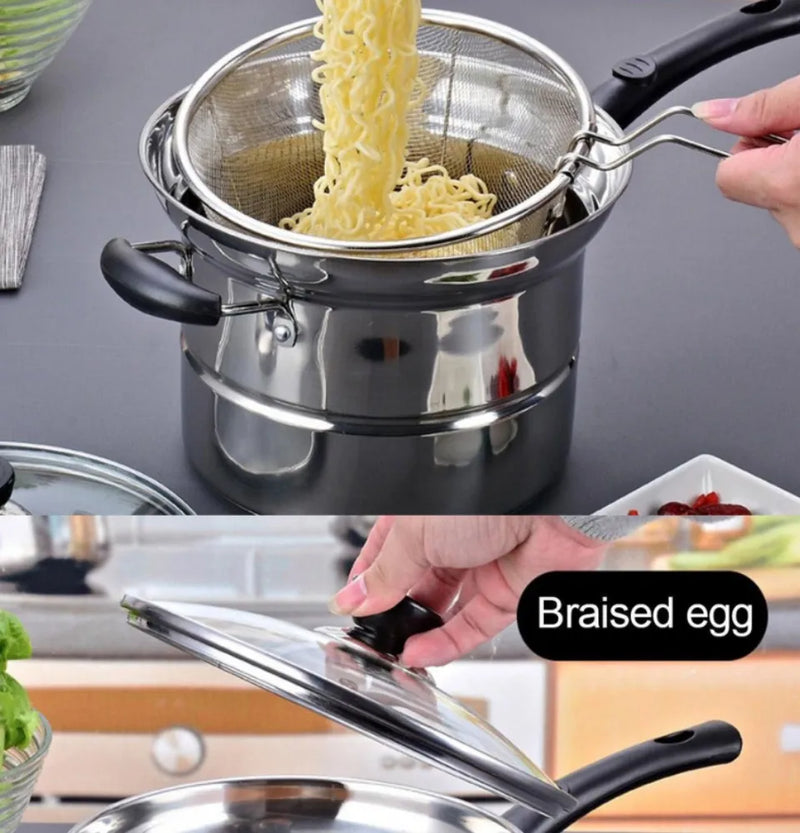 3 in 1 Cooking Pot with Strainer for Pasta and Frying Small Deep Fryer GU-22N