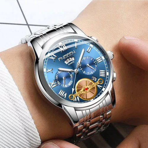 Fngeen Face Double Calendar Business Waterproof Quartz Watch W256071 - Tuzzut.com Qatar Online Shopping