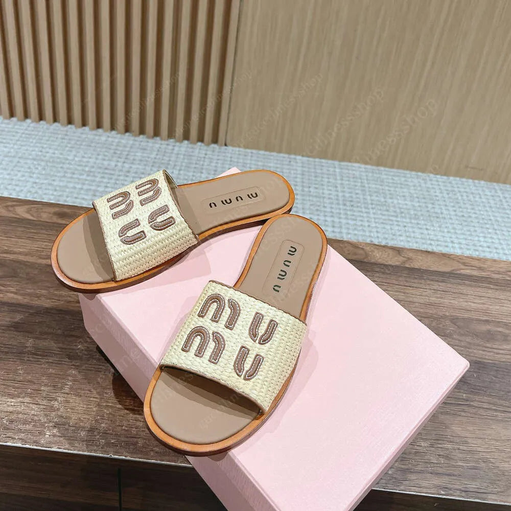 Raffia Effect Fabric Slippers Apricot SL37 Raffia Effect Fabric Slippers Apricot SL37