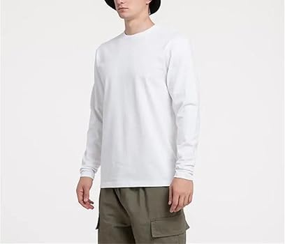 Men's O-Neck Large Size Cotton Long-Sleeved Loose T-Shirt White Black Bottom Top Casual Pullover T-Shirt S037649 Men's O-Neck Large Size Cotton Long-Sleeved Loose T-Shirt White Black Bottom Top Casual Pullover T-Shirt S037649