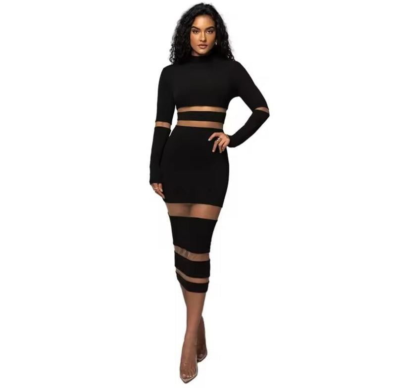 Women's Sexy Patchwork Bodycon Midi Dress    541564 - TUZZUT Qatar Online Shopping