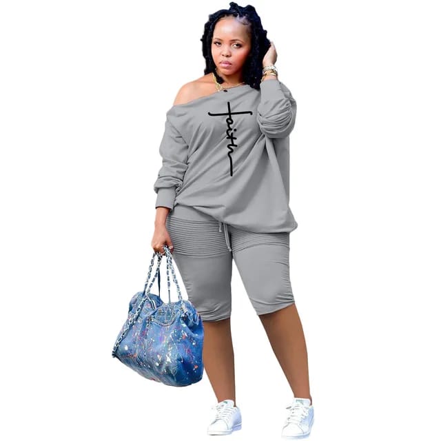Women's Clothing Fashion Letter Slant Shoulder Cotton Two-piece Set L S4921492 Women's Clothing Fashion Letter Slant Shoulder Cotton Two-piece Set L S4921492