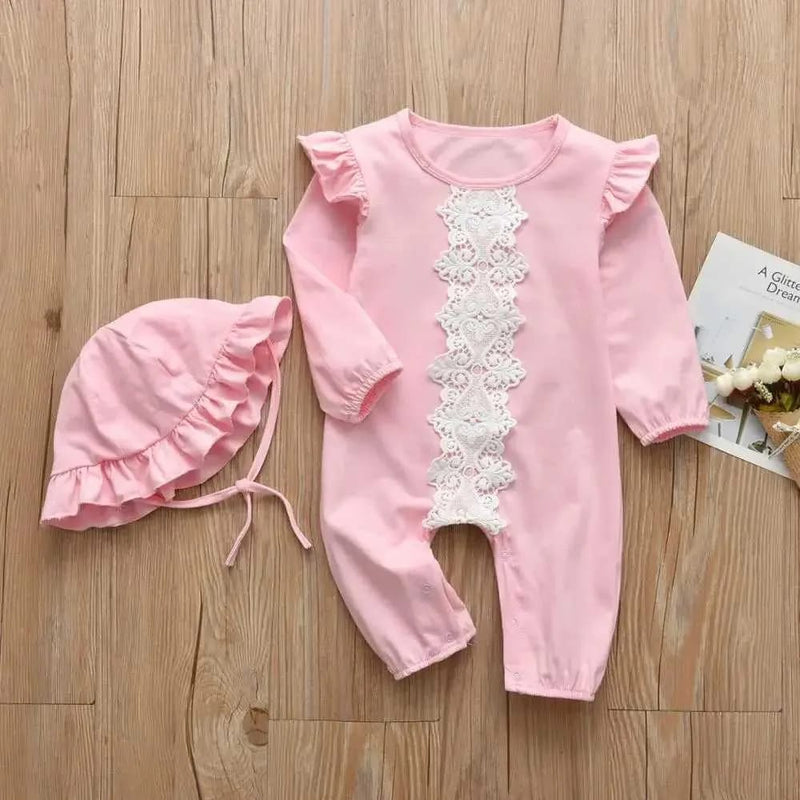 2Pcs Baby Girls Romper Long Sleeve Jumpsuit+Headband    S1036022 - TUZZUT Qatar Online Shopping