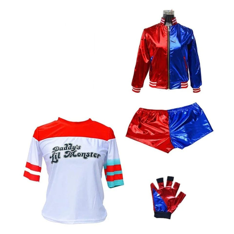 Harley Squad Quinn Costume Carnival Cosplay Girl Xmas Set Kids Adult Clown Female Jacket Shorts Suit Halloween Costumes For Kids 11-12Y S2523253