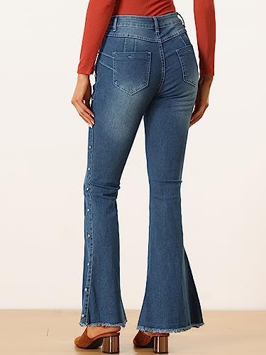 Women's Bell Bottom Jeans Casual Beaded Raw Hem Stretch Flared Denim Pants S4912811 Women's Bell Bottom Jeans Casual Beaded Raw Hem Stretch Flared Denim Pants S4912811