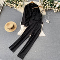 3 Pcs Women's Long Sleeve Solid Color Pants Set Free size - 419517