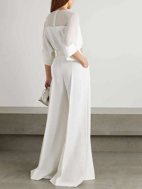 Solid color contrast v-neck jumpsuit with high waist front 164869 Solid color contrast v-neck jumpsuit with high waist front 164869