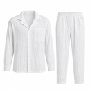 Men’s White Textured Long-Sleeve Shirt & Trousers Set MC-A29