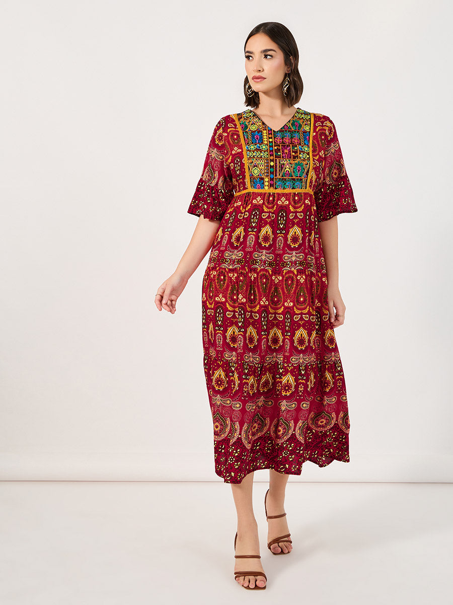 Bohemian Print V Neck Midi Dress MD3211 Bohemian Print V Neck Midi Dress MD3211