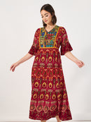 Bohemian Print V Neck Midi Dress MD3211 - TUZZUT Qatar Online Shopping