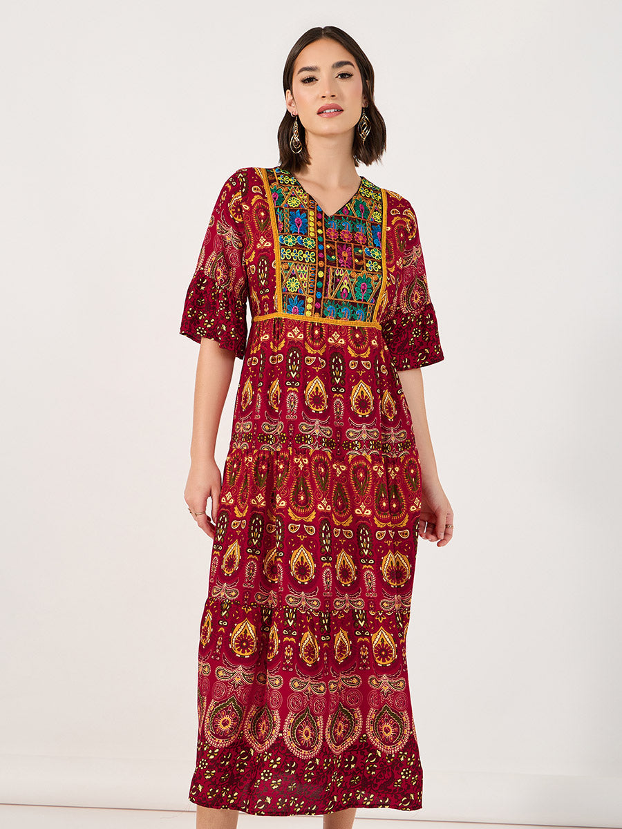 Bohemian Print V Neck Midi Dress MD3211 Bohemian Print V Neck Midi Dress MD3211