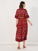 Bohemian Print V Neck Midi Dress MD3211 - TUZZUT Qatar Online Shopping