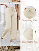Famulily Womens Cute Side Cable Knit Sweater Pants Wide Leg High Rise Trousers Elastic Waist Pants with Drawstring    X339745 - TUZZUT Qatar Online Shopping