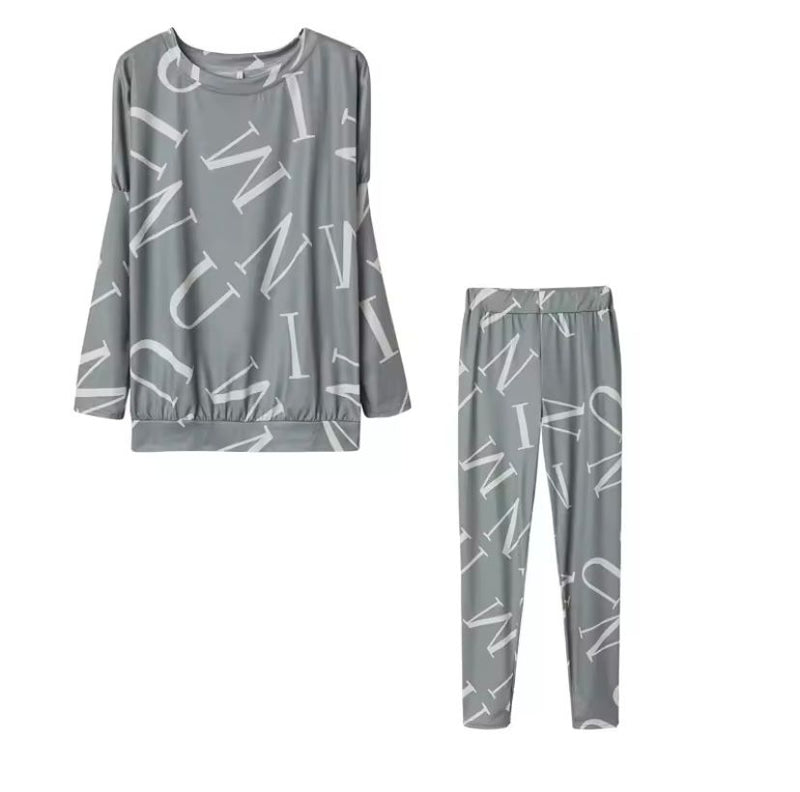 Women's Letters Printed Long-sleeved Trousers Casual Suit 108743 L