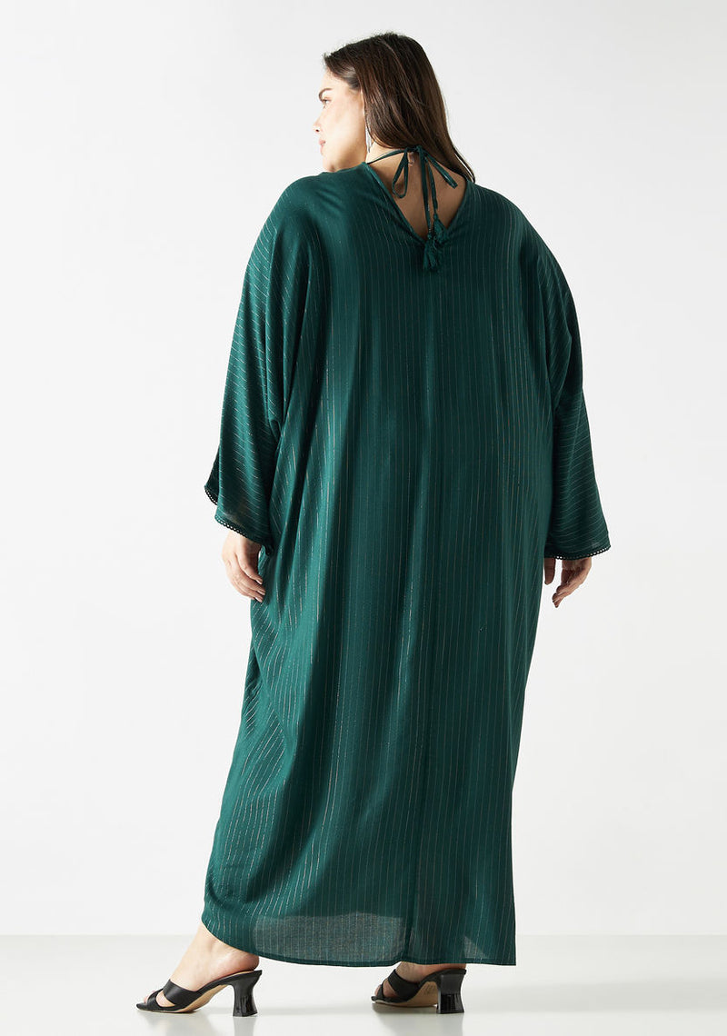 Elegant Deep V-Neck Pleated Formal  Embellished Kaftan Dress S-399 - TUZZUT Qatar Online Shopping