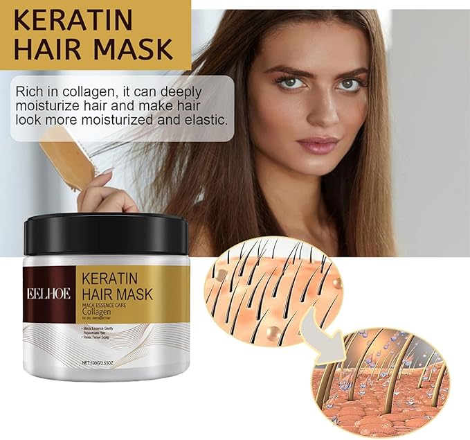 EELHOE Collagen Keratin Hair Mask Deep Moisturizing Repair Damaged Hair Anti-drying Split Knot Anti-hair Loss - 100g EELHOE Collagen Keratin Hair Mask Deep Moisturizing Repair Damaged Hair Anti-drying Split Knot Anti-hair Loss - 100g