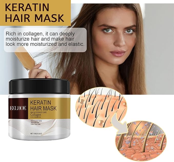 EELHOE Collagen Keratin Hair Mask Deep Moisturizing Repair Damaged Hair Anti-drying Split Knot Anti-hair Loss - 100g