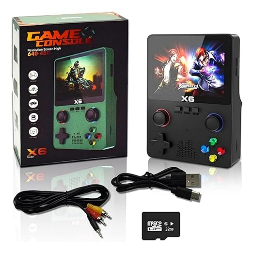 X6 Handheld Retro Game Console with 64GB TF Card, Preloaded 6,000+ Games, Retro Gaming Console