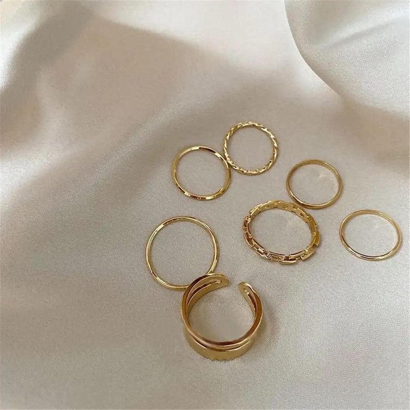 7PCS/Set Punk Gold Wide Chain Rings For Women -S4039594 - Tuzzut.com Qatar Online Shopping
