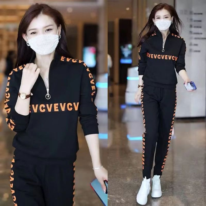 Women's 2 Pcs Long Sleeve Letter Print Hoodie Sets 593127 M - TUZZUT Qatar Online Shopping