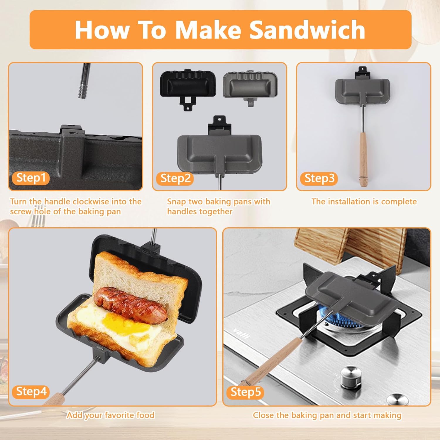 Hot Sandwich Maker,Double-Sided 4w1h Sandwich Baking Pan B-207542 Hot Sandwich Maker,Double-Sided 4w1h Sandwich Baking Pan B-207542