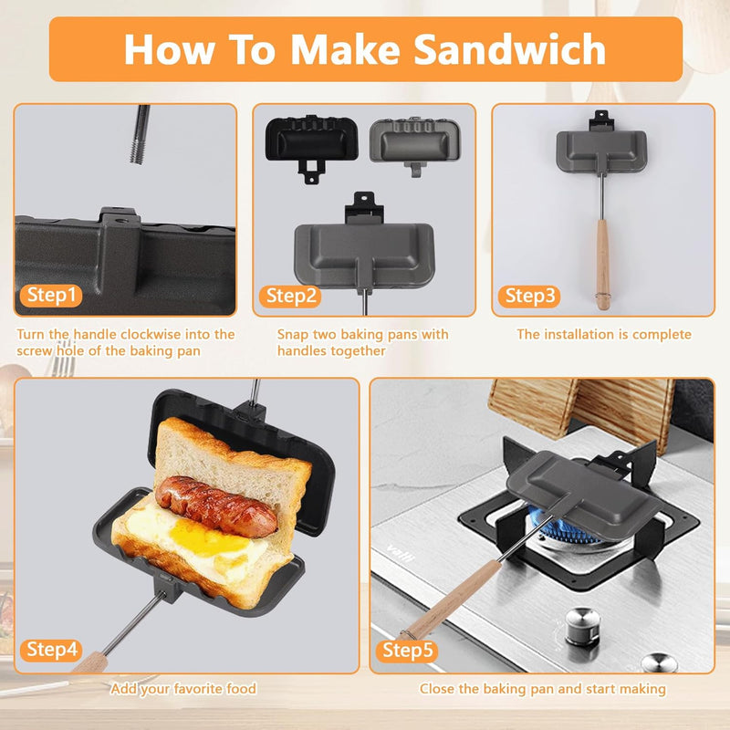 Hot Sandwich Maker,Double-Sided 4w1h Sandwich Baking Pan B-207542