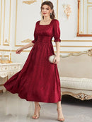 women's tropical dresses Satin Square Neck Flounce Sleeve -line Dress 852987