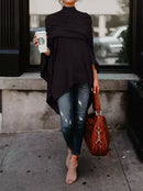 Casual Asymmetric Solid Color High-Neck T-Shirts Tops 110791 - TUZZUT Qatar Online Shopping