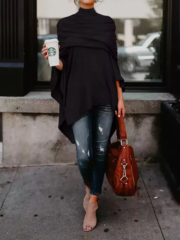 Casual Asymmetric Solid Color High-Neck T-Shirts Tops 110791 Casual Asymmetric Solid Color High-Neck T-Shirts Tops 110791