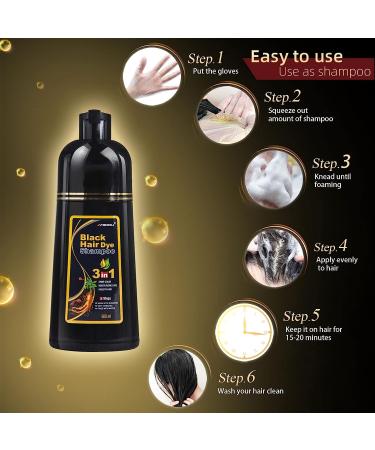 MEIDU 3 in 1 Hair Dye Shampoo for Women and Men,Natural Black Hair Dye Shampoo 500ml