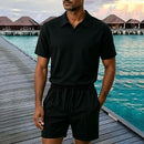 2 Piece Tracksuit Solid Polos T-Shirt Summer Golf Shirt Shorts Bermuda Elastic Waist Jogging Shorts 124578