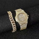 Mens Diamond Watch with Cuban Link Chain W7670 - TUZZUT Qatar Online Shopping