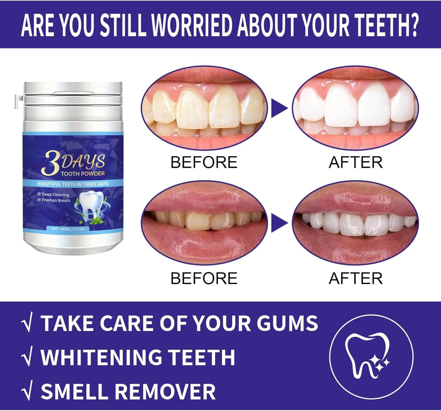 EEIHOE 3 Days Teeth Whitening Powder 80ml EEIHOE 3 Days Teeth Whitening Powder 80ml