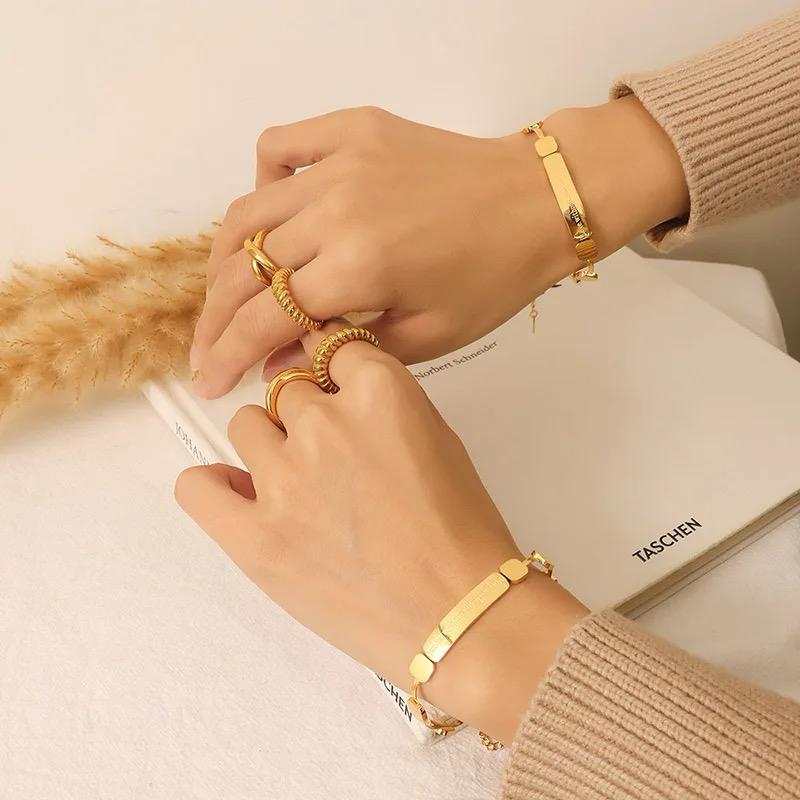 TOSOKO Stainless Steel Jewelry Geometric Stitching Lettering Bracelet S4851909 - Tuzzut.com Qatar Online Shopping