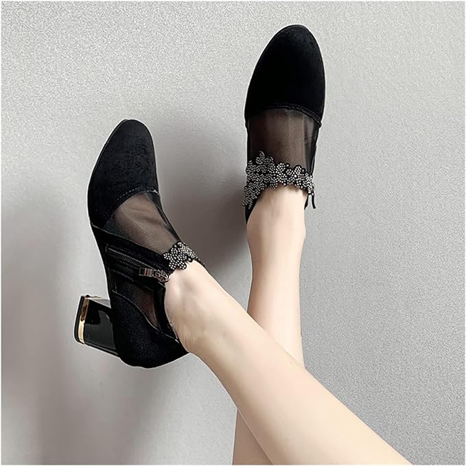 Block Heel Fashionable Net Ankle Boots Casual Shoes Elegant Women's Party Shoes - TUZZUT Qatar Online Shopping