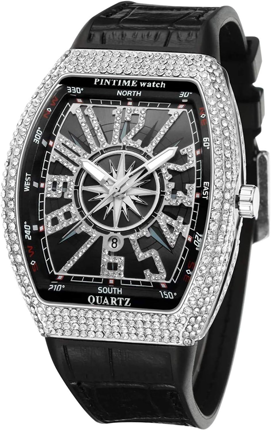 Luxury Diamond Dial Leather Strap Quartz Mens Watch W1000 Luxury Diamond Dial Leather Strap Quartz Mens Watch W1000