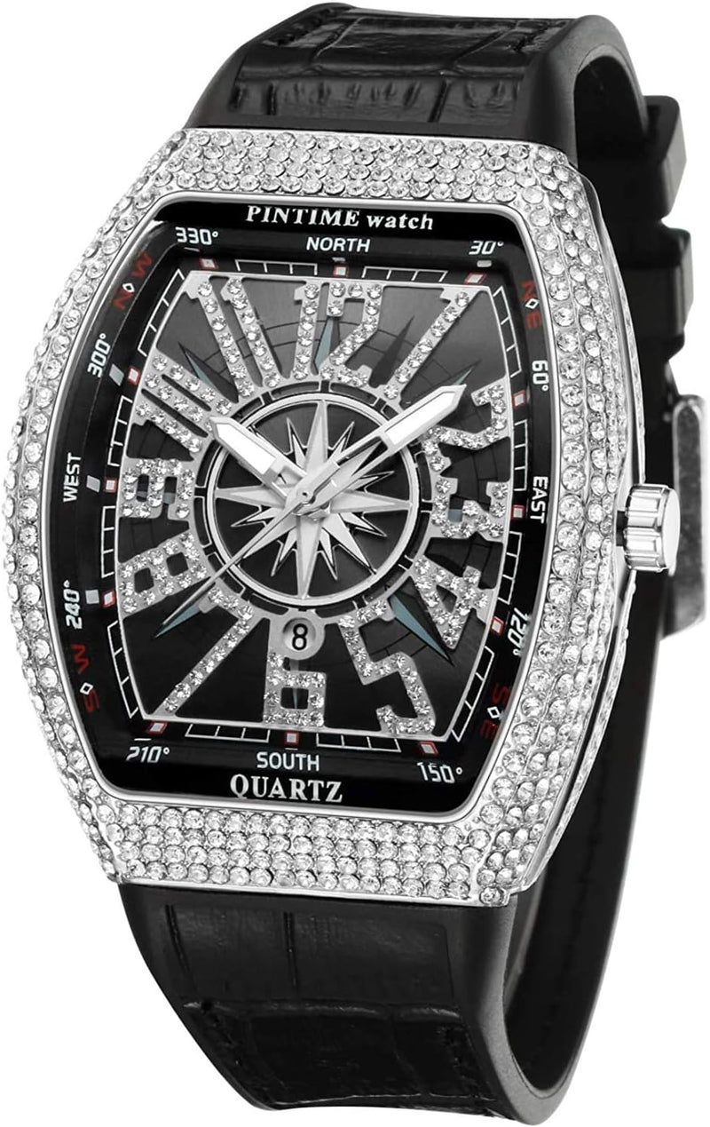 Luxury Diamond Dial Leather Strap Quartz Mens Watch W1000 - TUZZUT Qatar Online Shopping