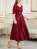 women's tropical dresses Satin Square Neck Flounce Sleeve -line Dress 852987