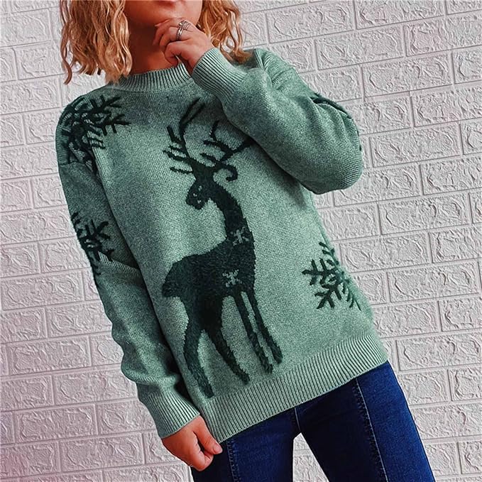 Reindeer Print Long Sleeve Pullover 58029 - TUZZUT Qatar Online Shopping