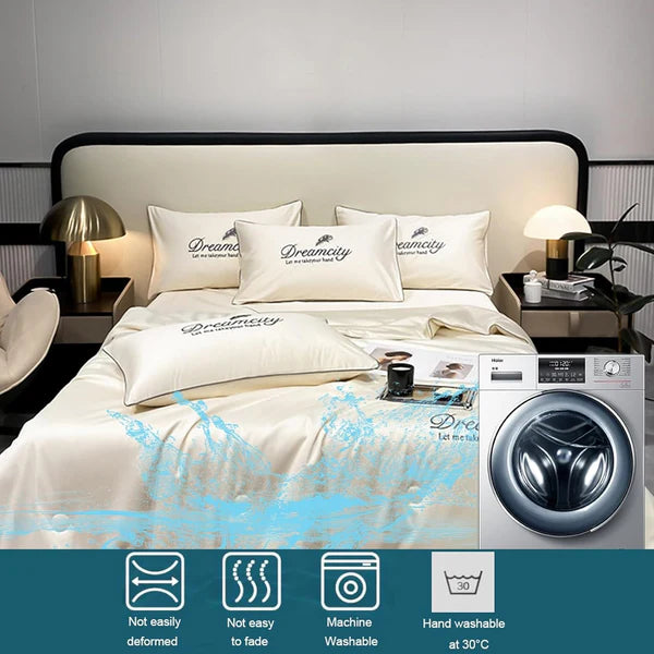 4 Piece Set Ice Silk Quilt Summer Comforter, Pillow Covers & Bed Sheet-Grey - TUZZUT Qatar Online Shopping