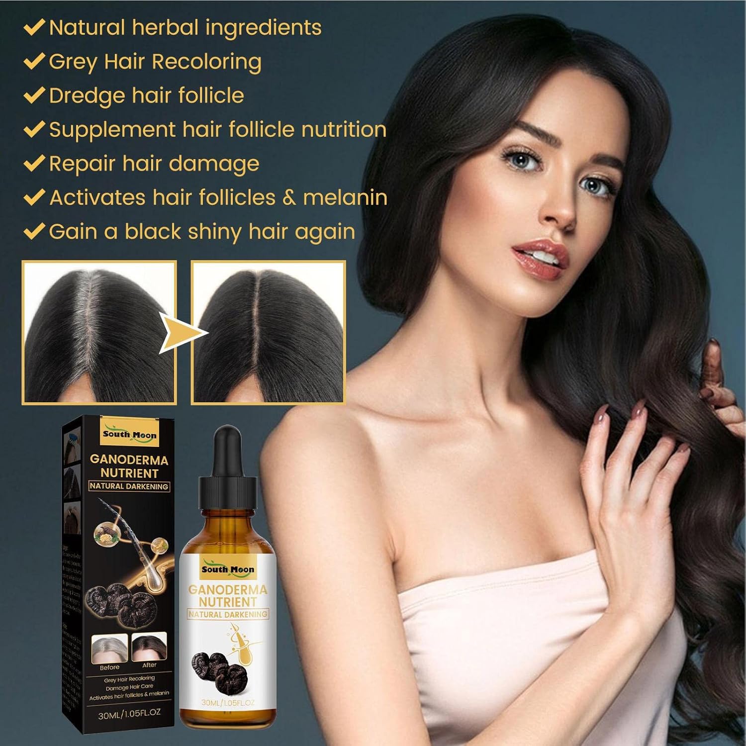 Nourishing Hair Oil, Deep Nourishing Liquid Against Grey Hair, 30 ml Prevention of Hair Loss and Natural Essence for Shiny Black Hair, Men and Women Nourishing Hair Oil, Deep Nourishing Liquid Against Grey Hair, 30 ml Prevention of Hair Loss and Natural Essence for Shiny Black Hair, Men and Women