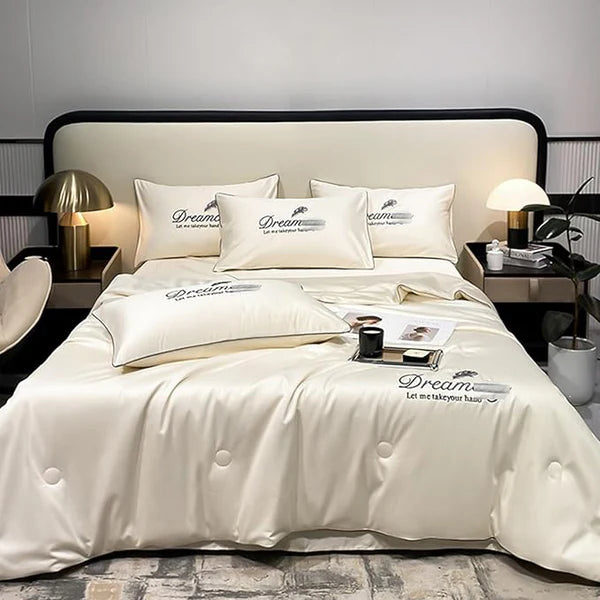 4 Piece Set Ice Silk Quilt Summer Comforter, Pillow Covers & Bed Sheet-Grey - TUZZUT Qatar Online Shopping