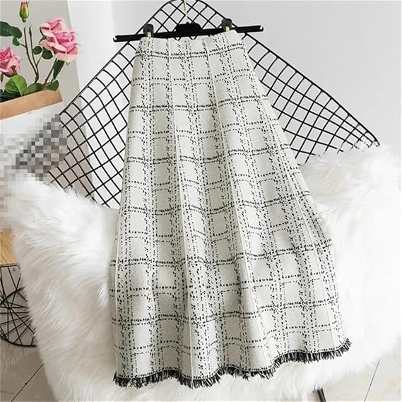 Vintage Fringe Plaid Knitted Skirt 58848 - TUZZUT Qatar Online Shopping