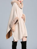 Women's Luxury Batwing Sleeve Faux Fur Hooded Cloak Poncho Sweater Cape 57459 - TUZZUT Qatar Online Shopping