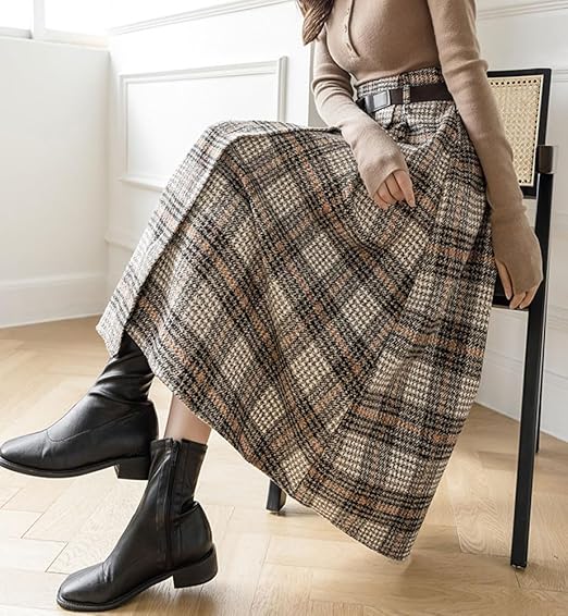 Wool Blend Midi Skirt 70997 - TUZZUT Qatar Online Shopping