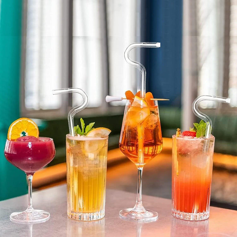 Anti Wrinkles Straw Set of 2 - Reusable Glass Drinking Straw with Brush Lipstick Protect Straw for Engaging Lips Horizontally